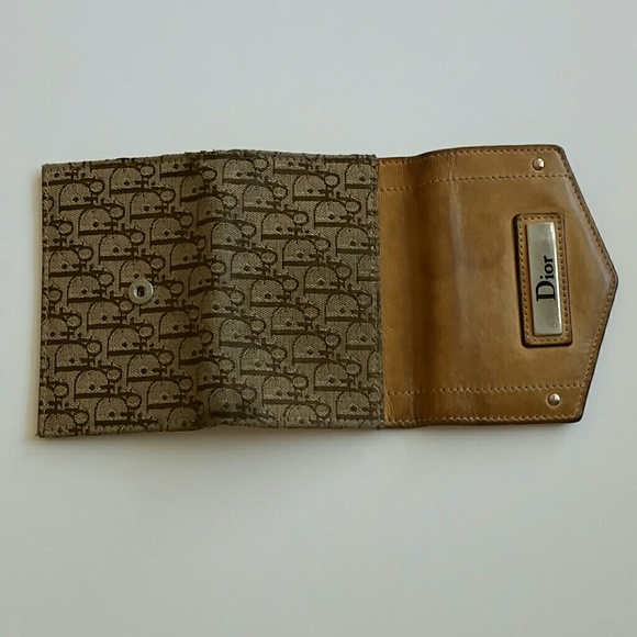 Christian Dior Paris France Vintage Tan Leather Logo Textile Wallet - Picture 4 of 8